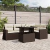 Set sofás de jardín 6 piezas y cojines ratán sintético marrón