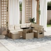 Set de sofás de jardín y cojines 8 piezas ratán sintético beige