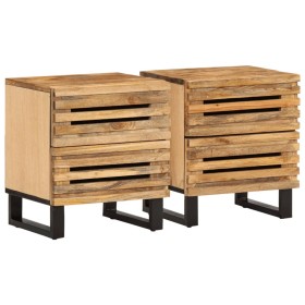 Mesitas de noche 2 uds madera maciza mango rugosa 40x34x46