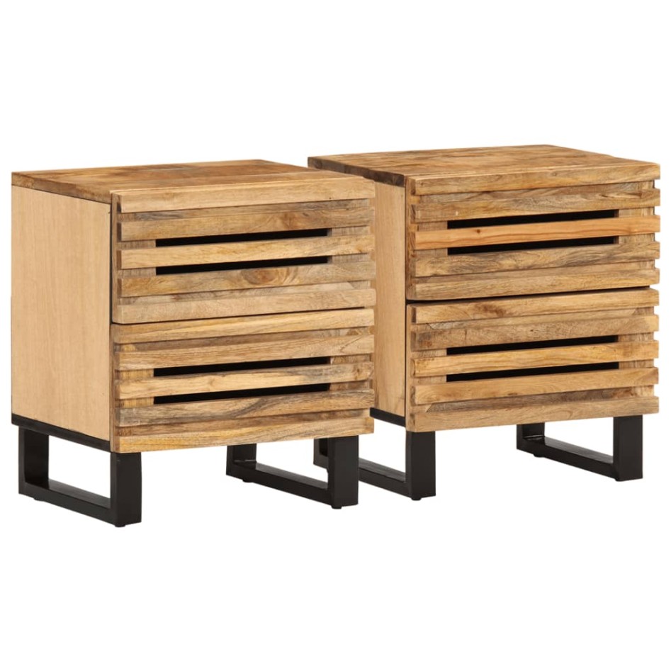 Mesitas de noche 2 uds madera maciza mango rugosa 40x34x46