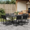 Set de comedor de jardín 9 pzas y cojines ratán sintético negro