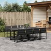 Juego de comedor de jardín 9 piezas con cojines textileno negro