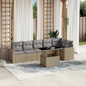 Set sofás de jardín 7 piezas y cojines ratán sintético