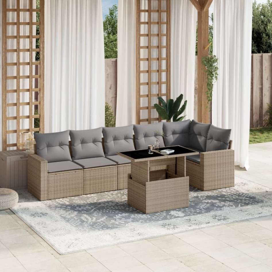 Set sofás de jardín 7 piezas y cojines ratán sintético