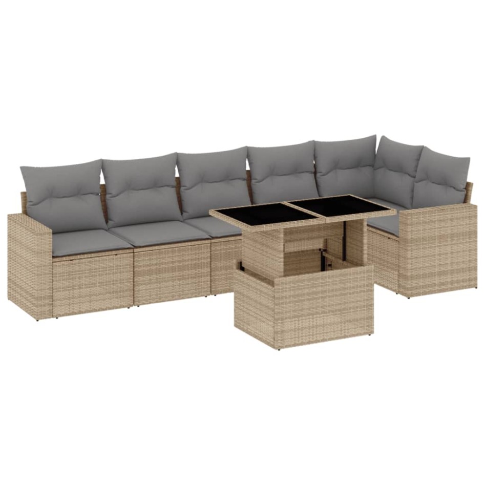 Set sofás de jardín 7 piezas y cojines ratán sintético