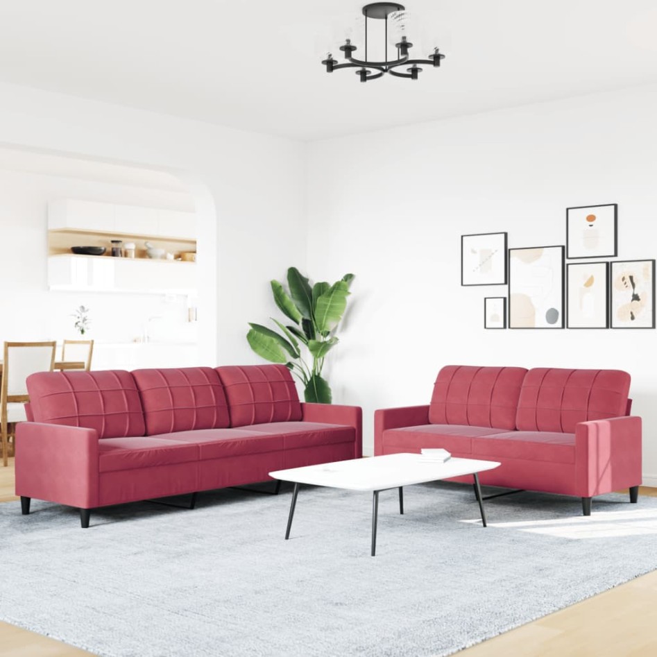 Juego de sofás con cojines 2 piezas terciopelo rojo