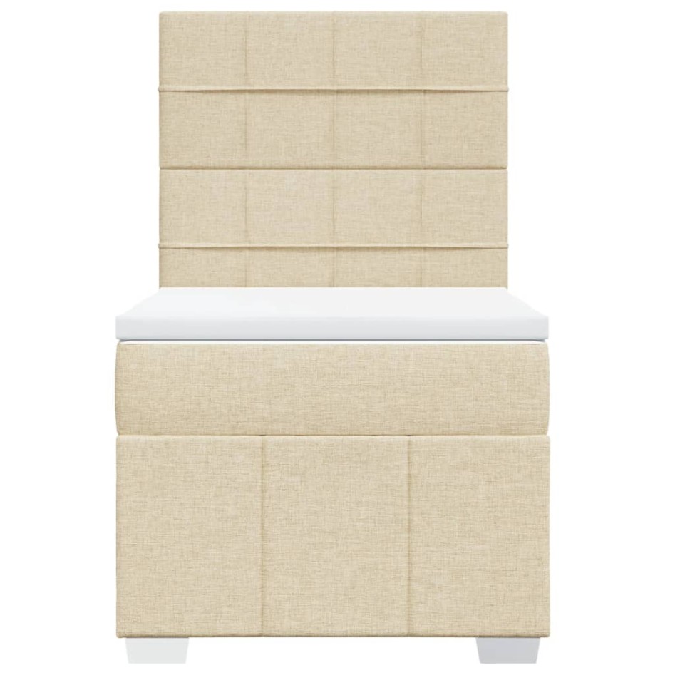 Cama box spring con colchón tela color crema 90x200