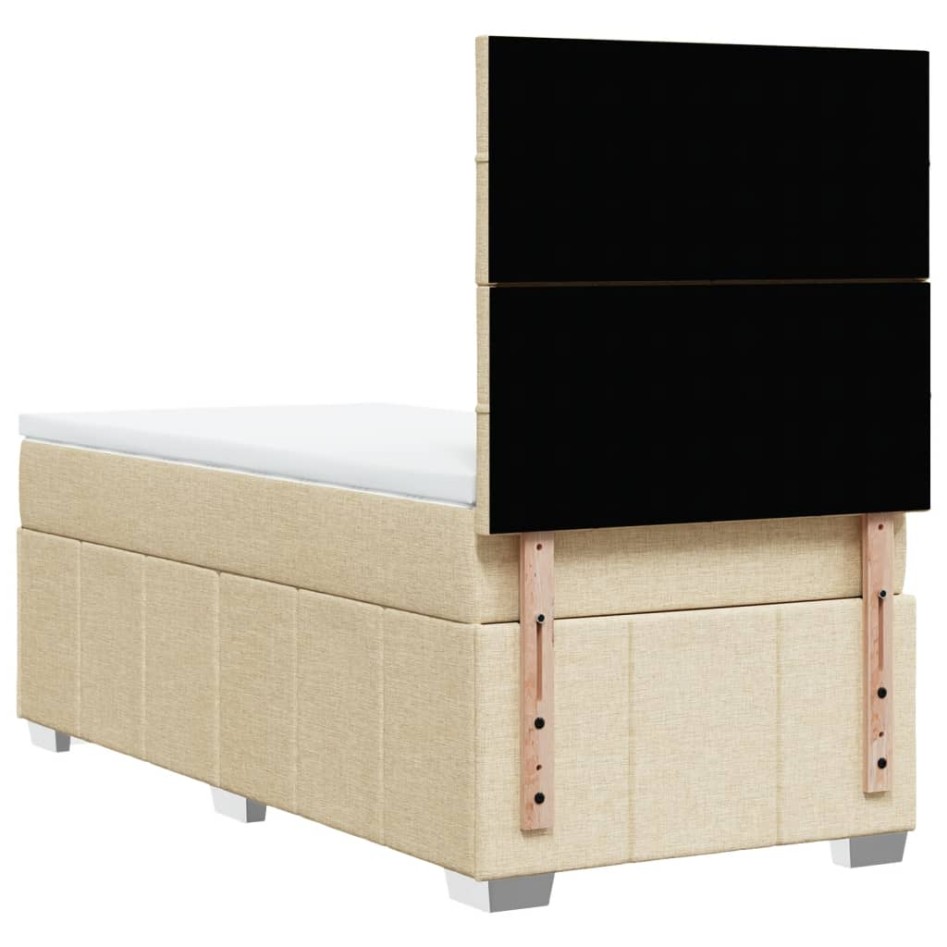 Cama box spring con colchón tela color crema 90x200