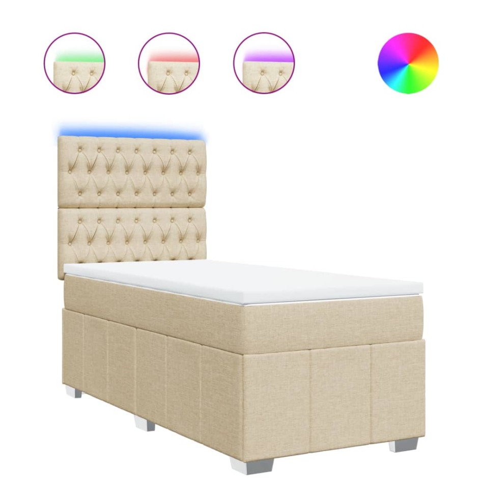 Cama box spring con colchón tela color crema 90x200