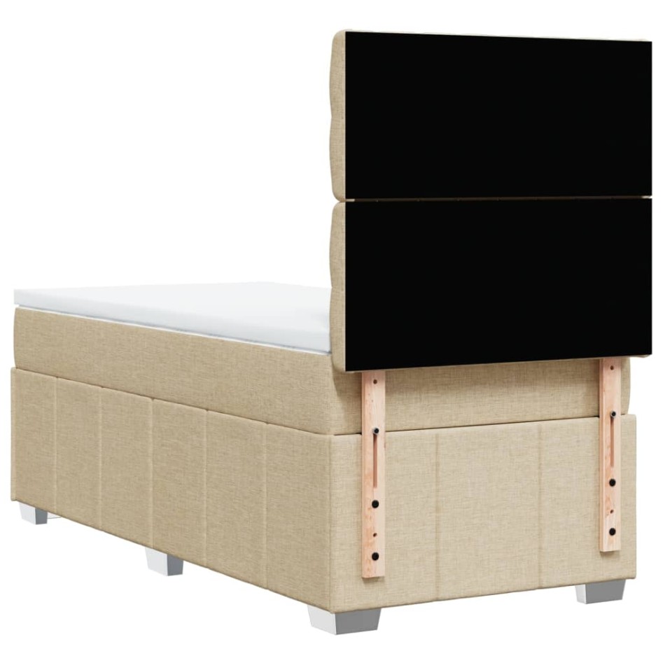 Cama box spring con colchón tela color crema 90x200