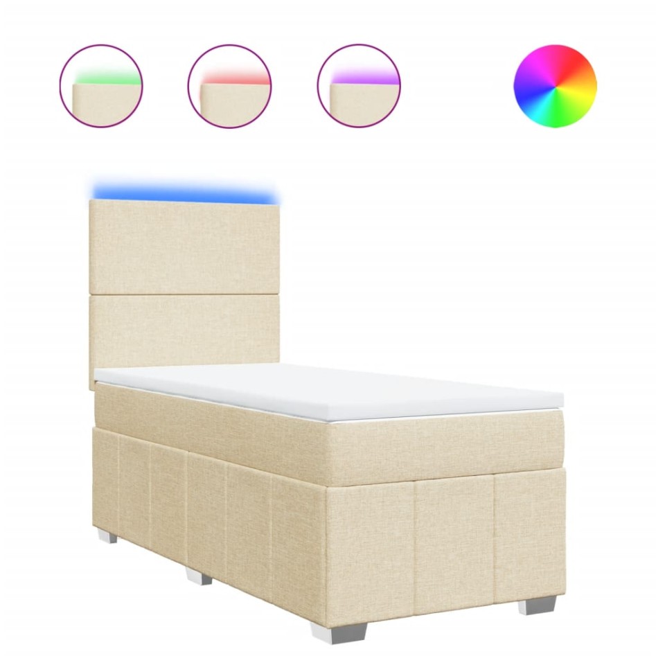 Cama box spring con colchón tela color crema 90x200