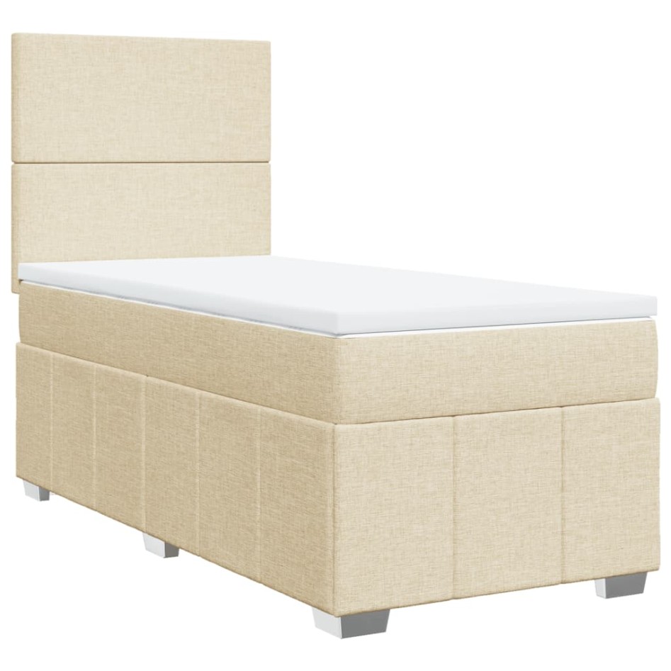 Cama box spring con colchón tela color crema 90x200