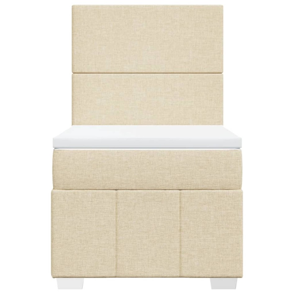 Cama box spring con colchón tela color crema 90x200