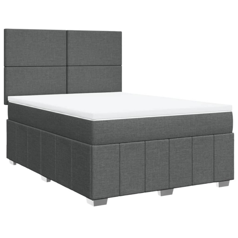 Cama box spring con colchón tela gris oscuro 140x200