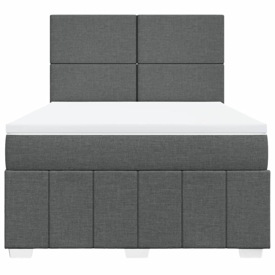 Cama box spring con colchón tela gris oscuro 140x200