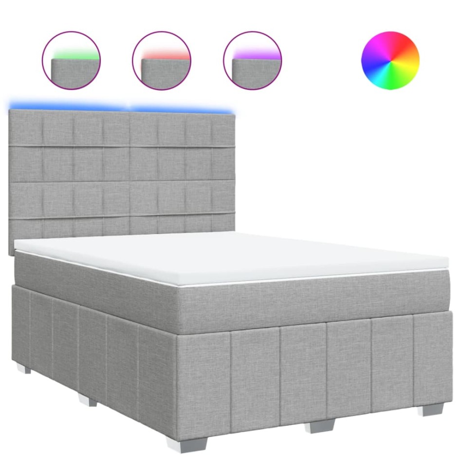 Cama box spring con colchón tela gris claro 140x200