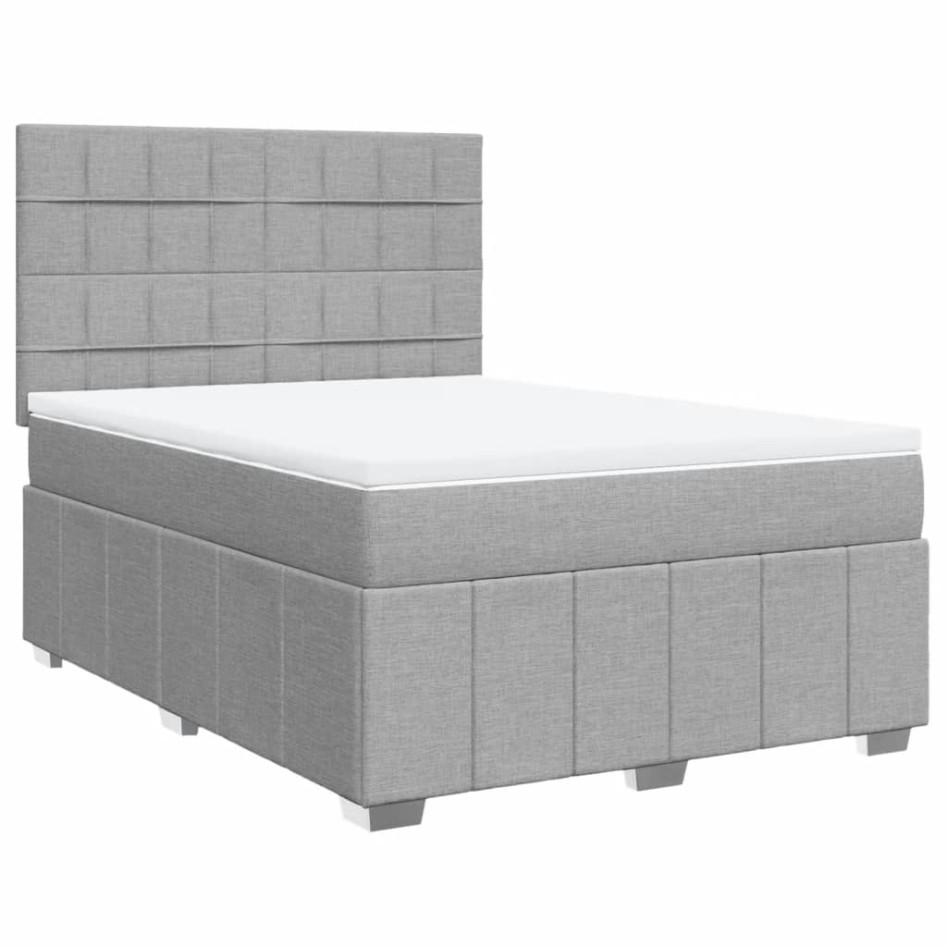 Cama box spring con colchón tela gris claro 140x200