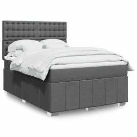 Cama box spring con colchón tela gris oscuro 140x200