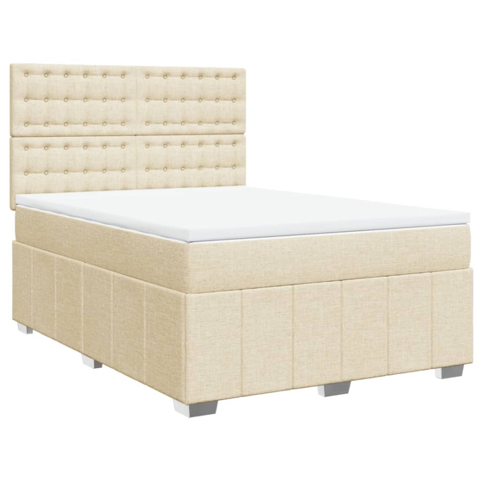 Cama box spring con colchón tela color crema 140x200