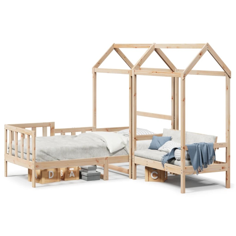 Set de sofá cama con banco y techo madera maciza pino 90x200