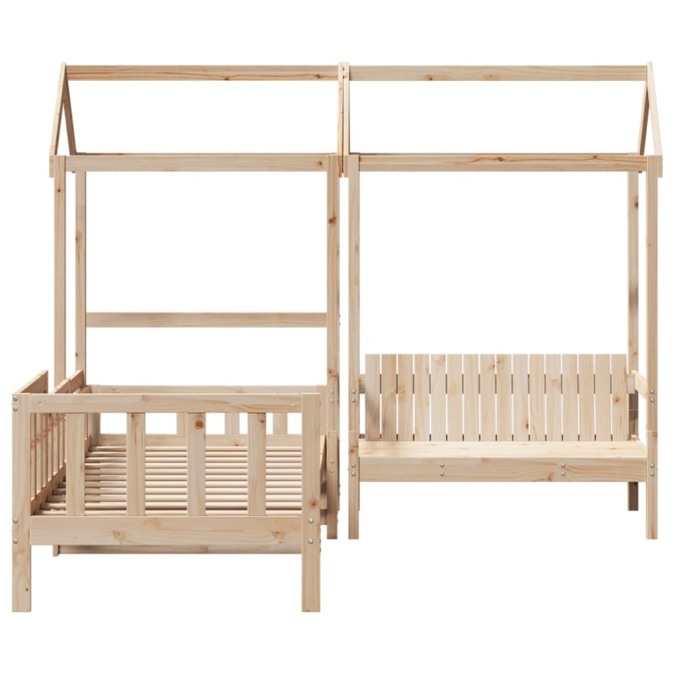 Set de sofá cama con banco y techo madera maciza pino 90x200