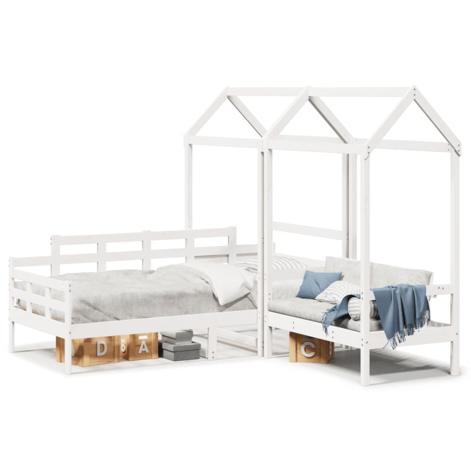 Set de sofá cama con banco y techo madera pino blanco 80x200