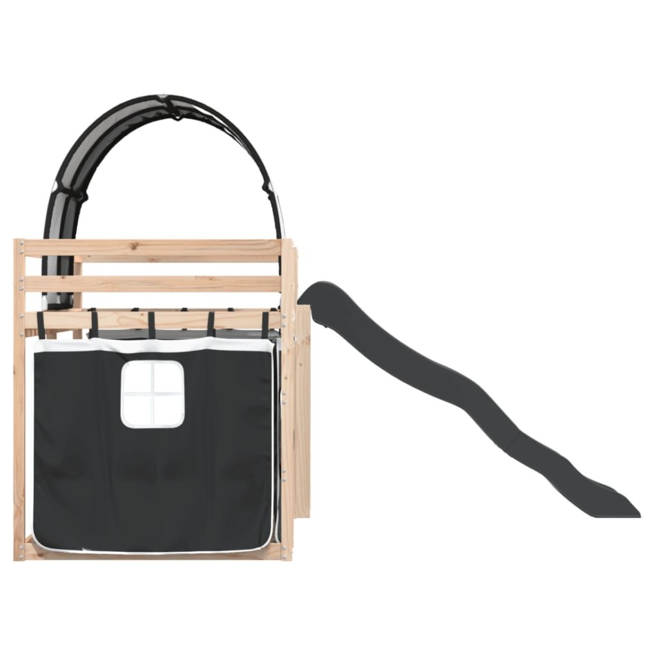 Litera con tobogán y cortinas blanco y negro 90x200