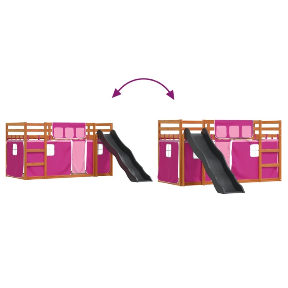 Litera con tobogán y cortinas rosa 90x200