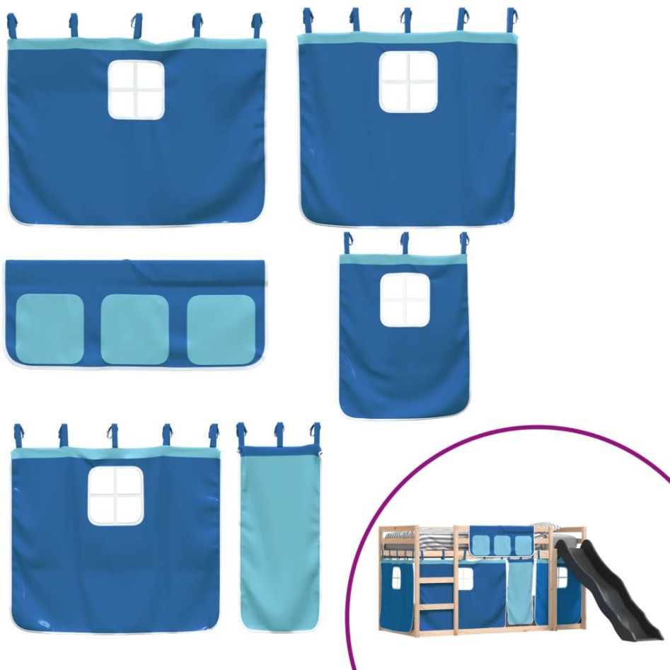 Litera con tobogán y cortinas azul 80x200