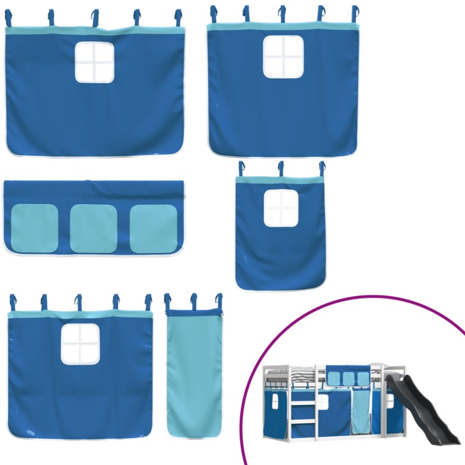 Litera con tobogán y cortinas azul 80x200