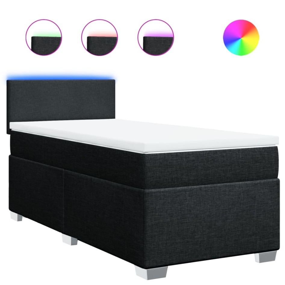 Cama box spring con colchón tela negro 90x190