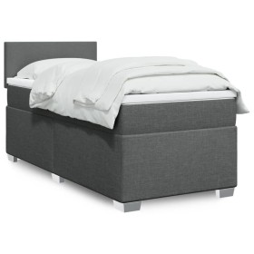 Cama box spring con colchón tela gris oscuro 90x200