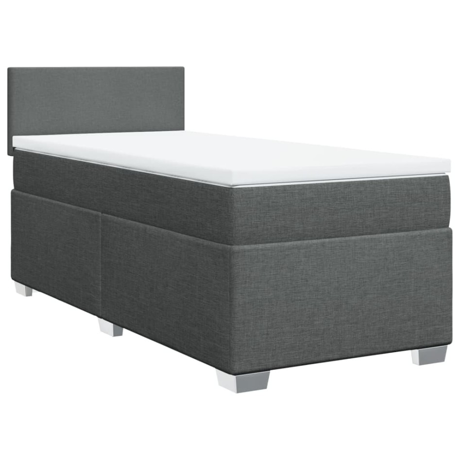 Cama box spring con colchón tela gris oscuro 90x200