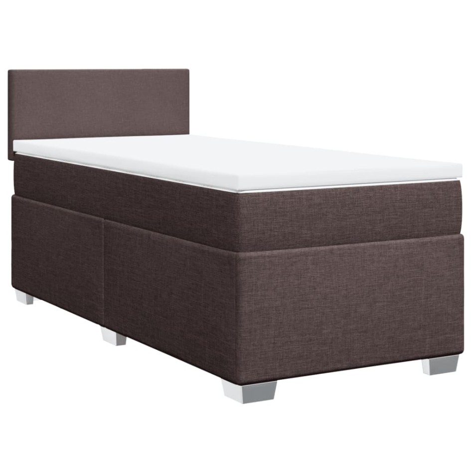 Cama box spring con colchón tela marrón oscuro 90x200