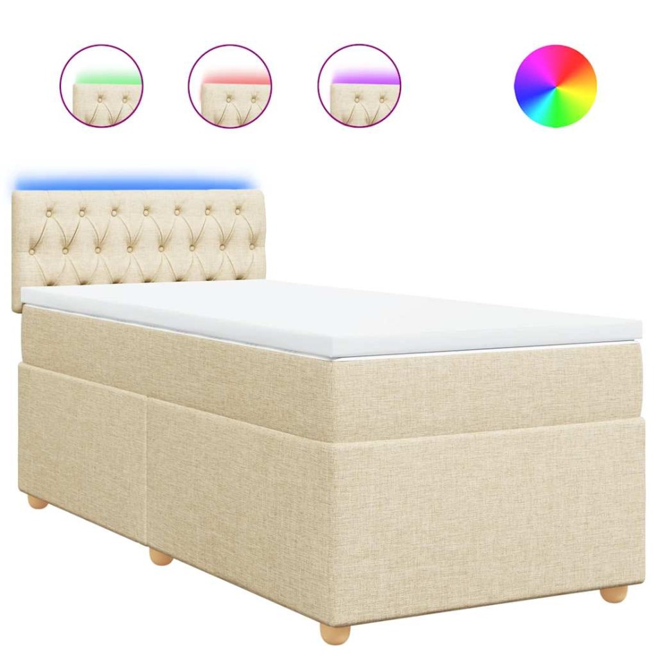 Cama box spring con colchón tela color crema 80x200