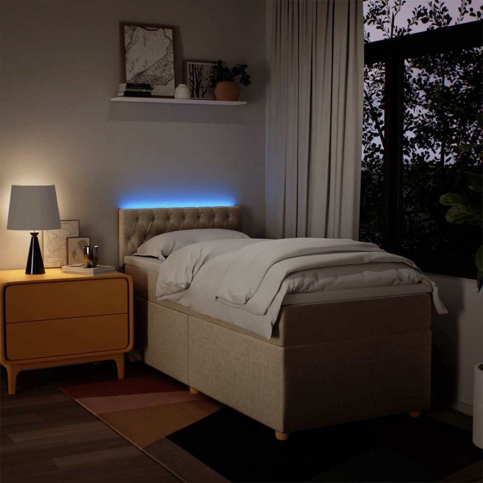 Cama box spring con colchón tela color crema 80x200