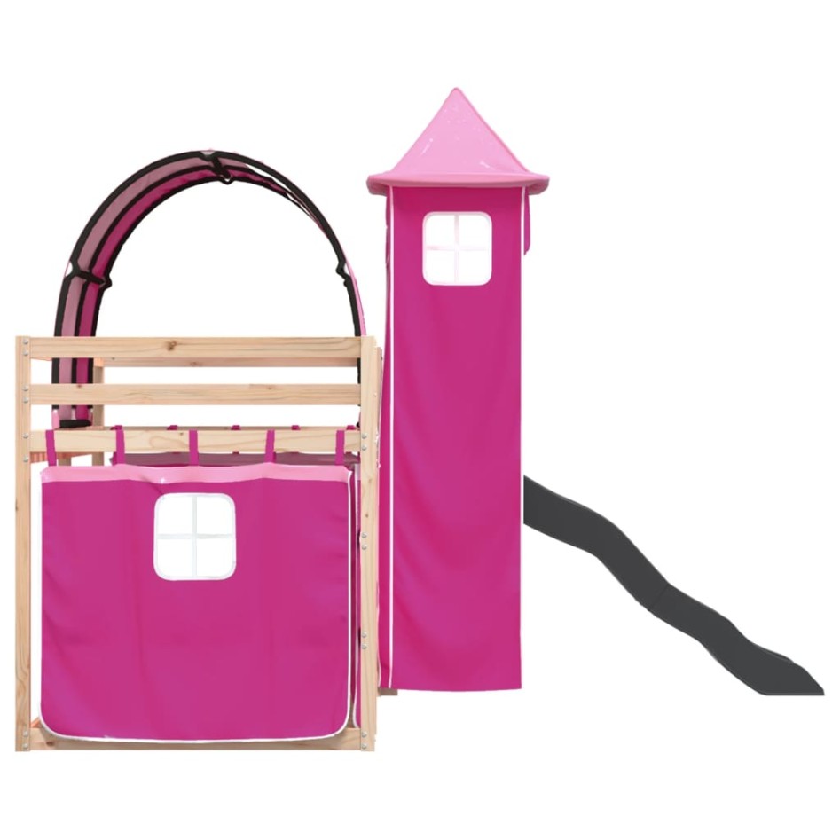 Litera con tobogán y cortinas rosa 90x190