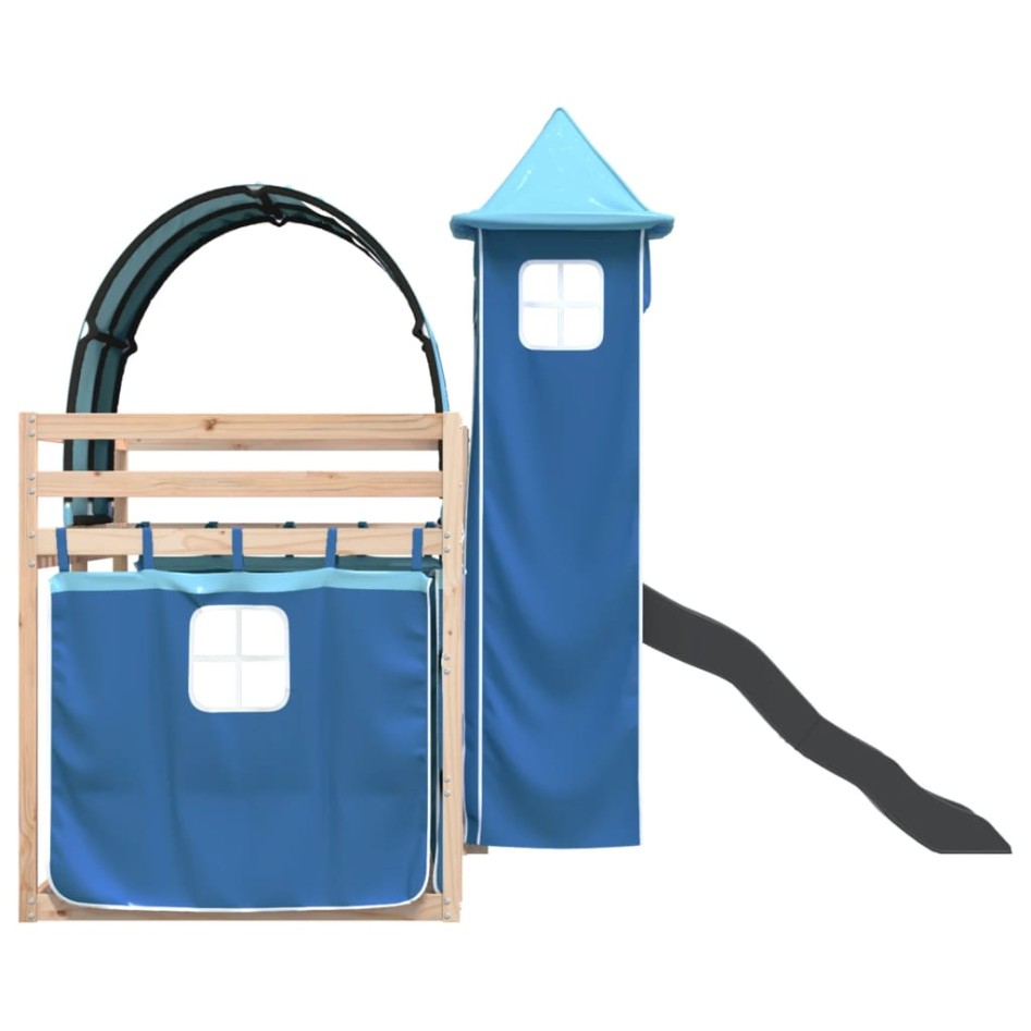 Litera con tobogán y cortinas azul 90x200