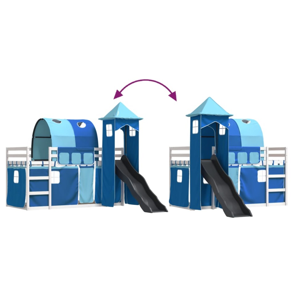 Litera con tobogán y cortinas azul 80x200