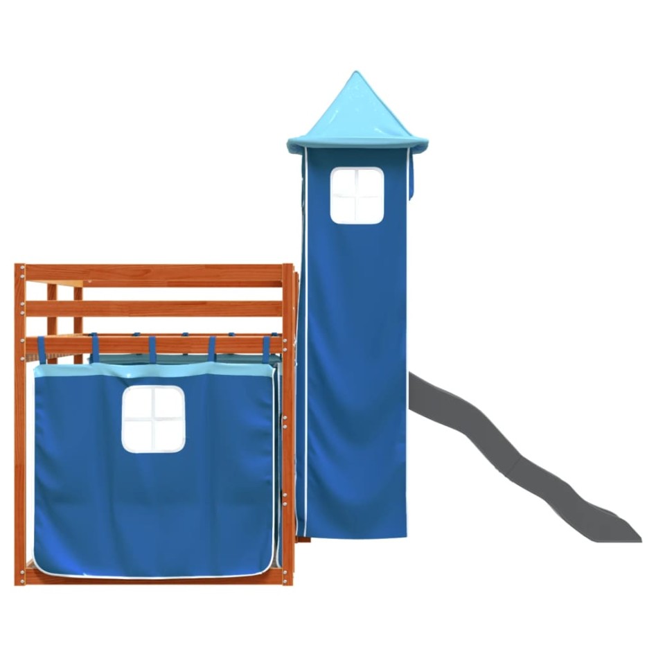 Litera con tobogán y cortinas azul 90x200