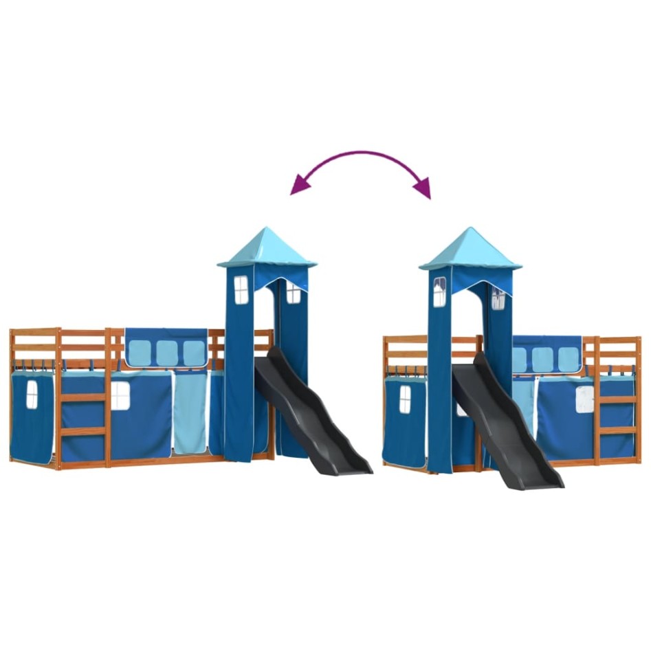 Litera con tobogán y cortinas azul 90x200