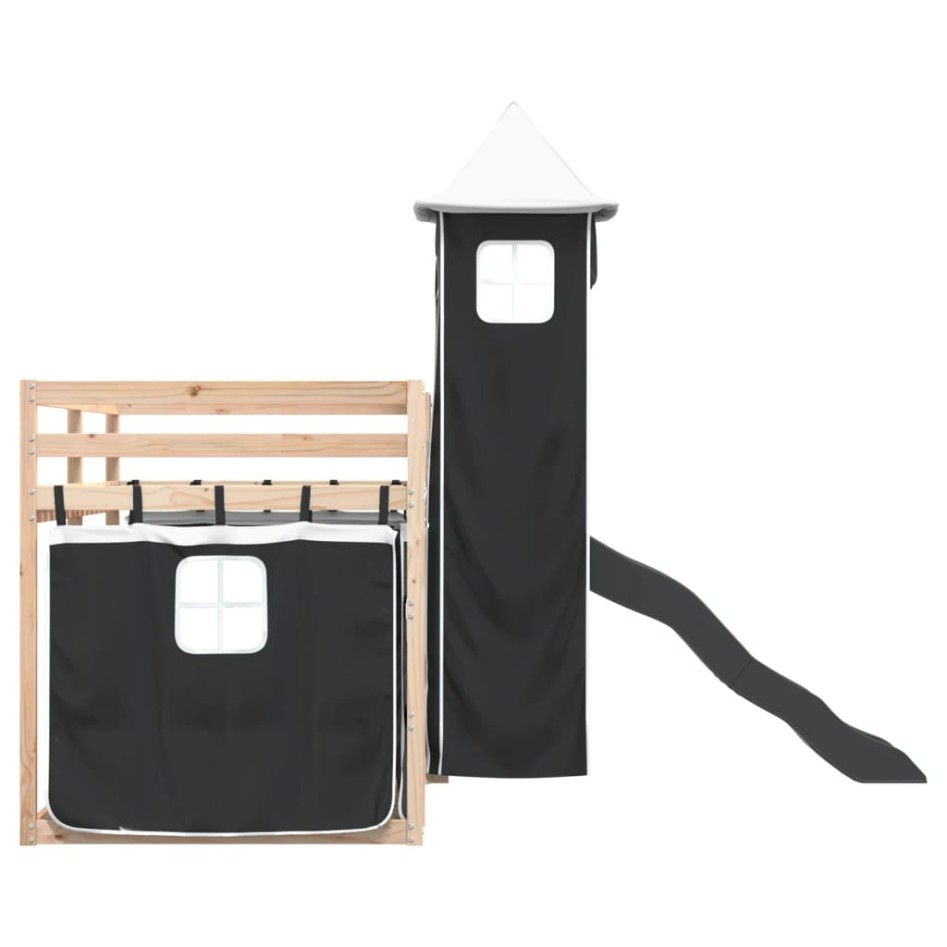 Litera con tobogán y cortinas blanco y negro 90x200