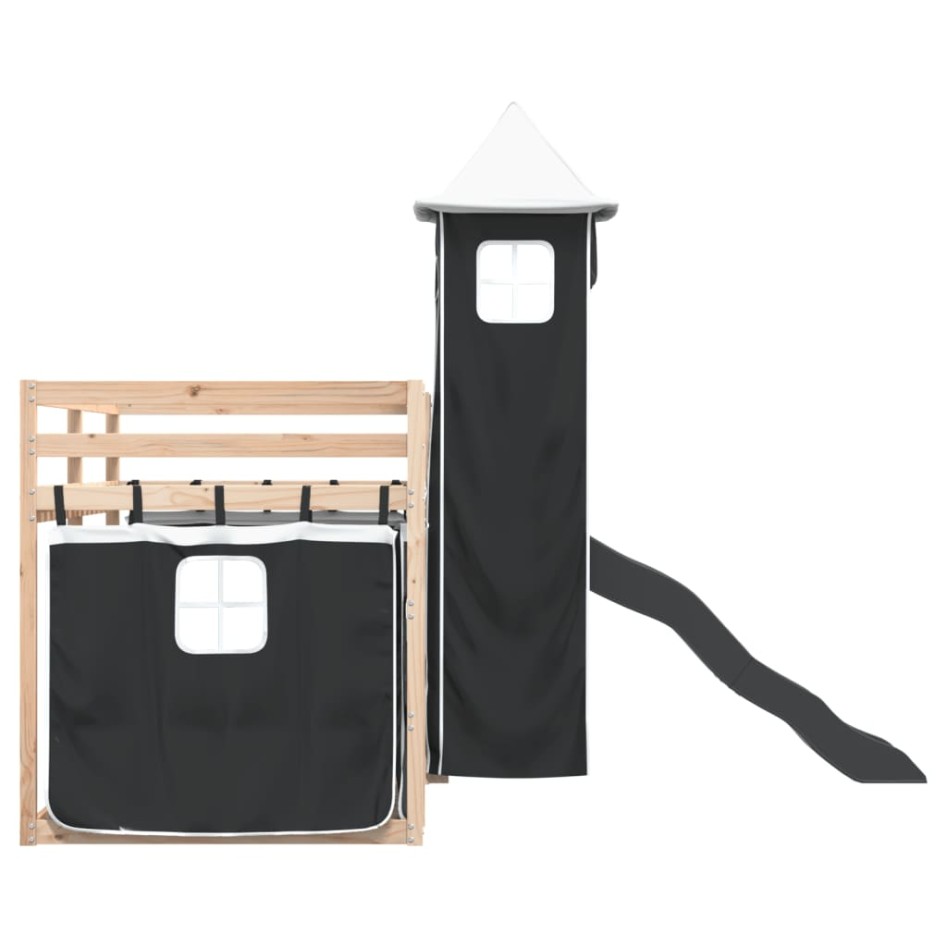 Litera con tobogán y cortinas blanco y negro 80x200