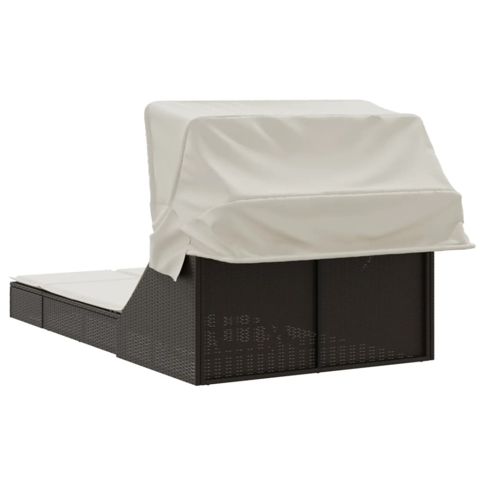 Tumbona doble con capota y cojines ratán sintético