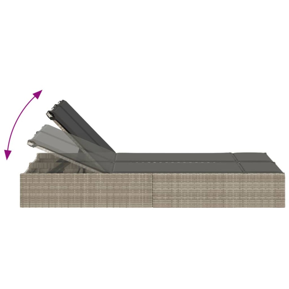 Tumbona doble con cojines ratán sintético gris