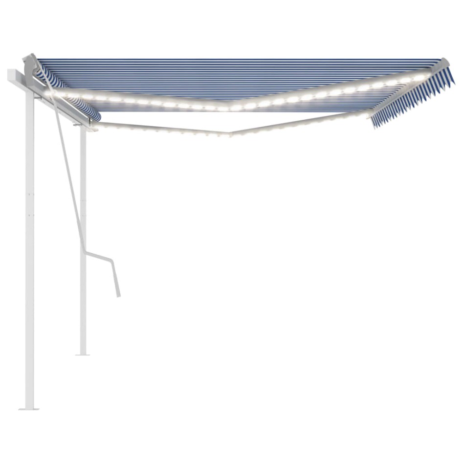 Toldo manual retráctil con luz LED azul y blanco 5x3,5