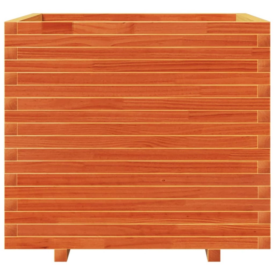 Jardinera madera maciza de pino marrón cera 80x80x72