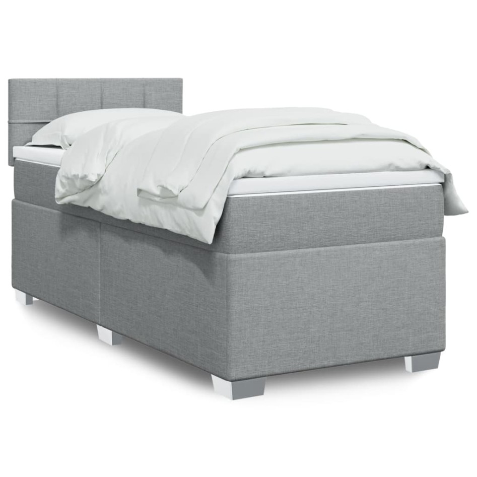 Cama box spring con colchón tela gris claro 90x200