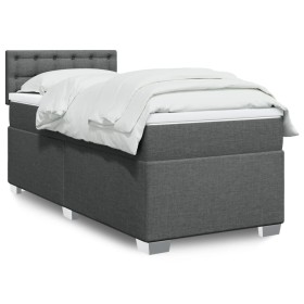 Cama box spring con colchón tela gris oscuro 90x200