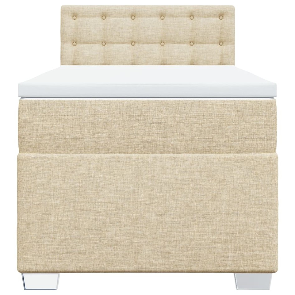 Cama box spring con colchón tela color crema 90x200